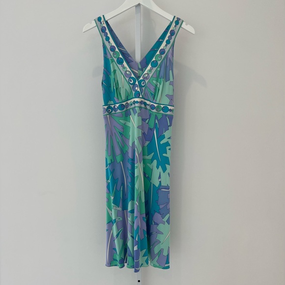 EMILIO PUCCI MULTI LEAF PRINT DRESS SIZE IT 44 / US 10 - Picture 3 of 15